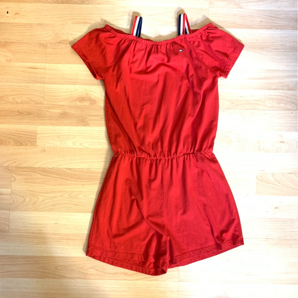 Tommy Hilfiger Red Kids Romper with Striped Straps Size Large (12/14)